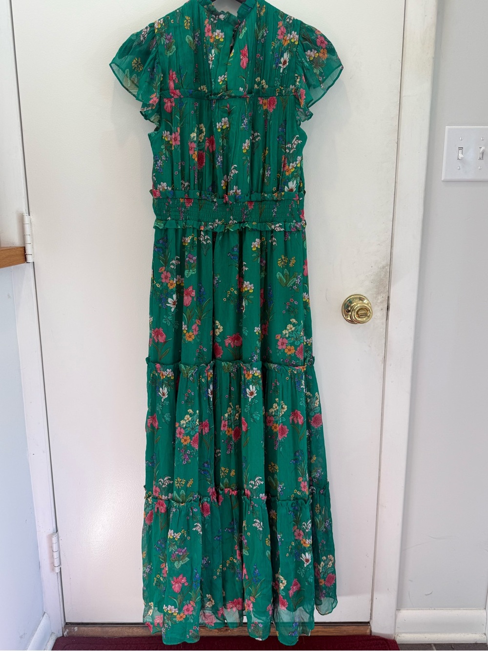 Boden Green Floral Tiered Maxi Dress NWOT